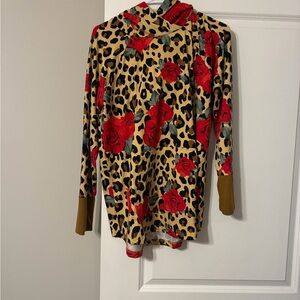 LuLaRoe Red, Black & Tan Leopard Floral Hoodie